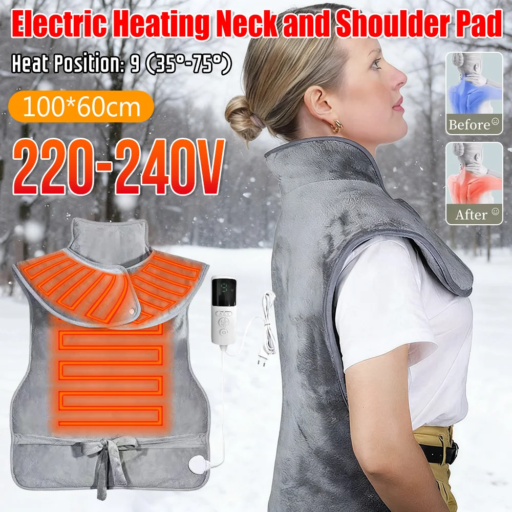Neck Shoulders & Back Pain Relief Electric Neck Shoulders and Back Heat Pad 9 Heat Settings Heating Pad with Massager for Women