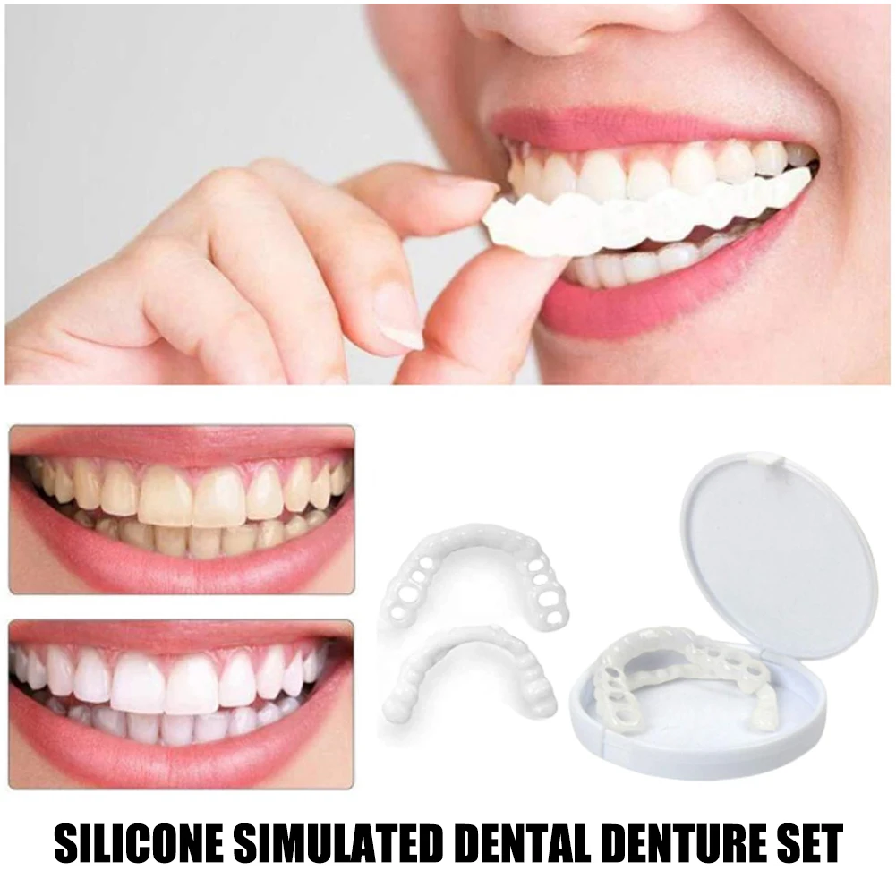 Silicone Denture Kit Temporary Teeth Dentures Natural False Teeth Cover Snap Cap Upper And Lower Braces Set Easy Use Dental Care