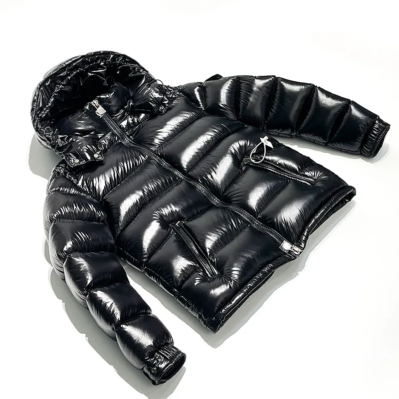 New Winter Bright Down Men Fashion Casual Parkas Coat Thick Warm Glossy White Duck Zipper Male Shiny Hooded Youth Women Jacket