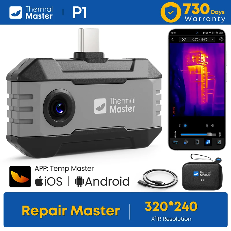 Thermal Imager P1 for USB C iPhone and Android Phone 320*240 X³IR Resolution 25Hz 600℃ Temp Range Home Leaks Inspection
