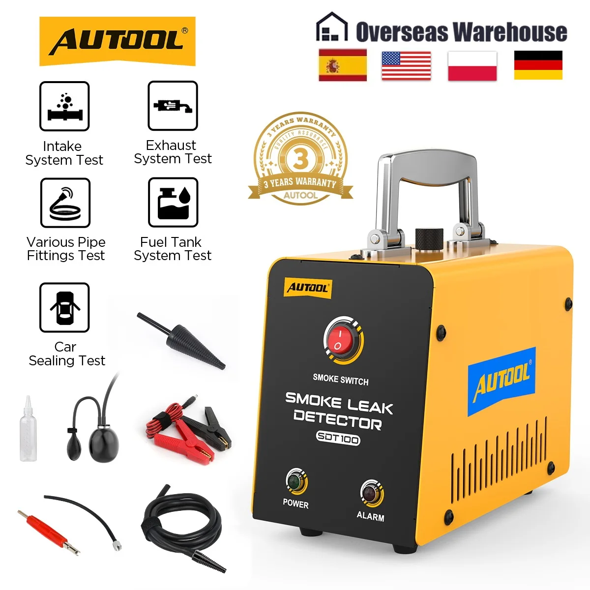 AUTOOL SDT100 Automotive Smoke Leak Detector for EVAP Smoke Tests Car Sealing Test Vacuum Leakage Diagnostic Tool