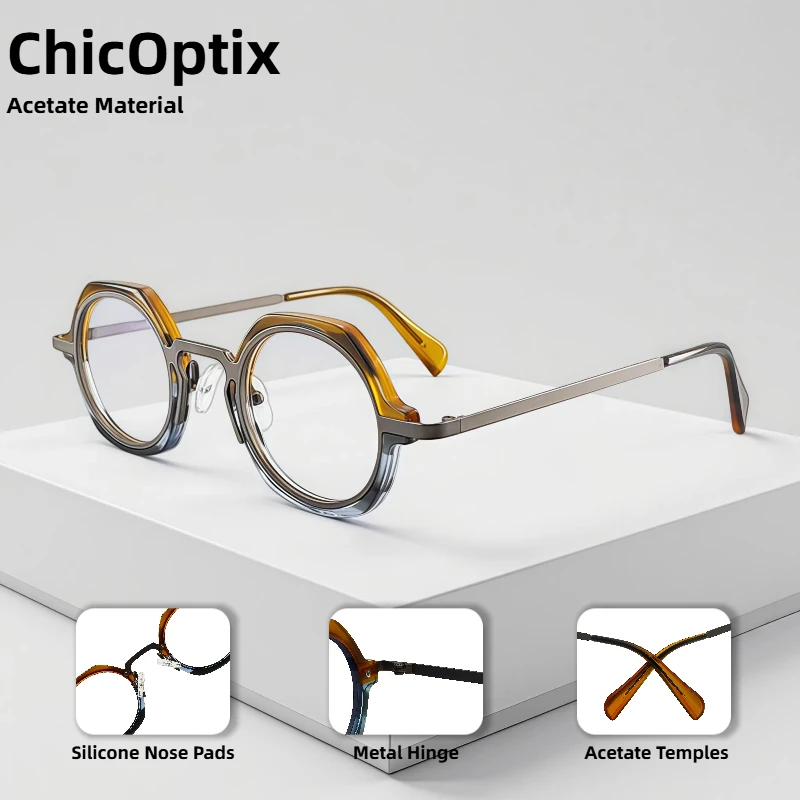 Steampunk Retro Style Glasses For Men And Women Creative Design Of Optical Glasses With Polygonal Acetate Frame And Clear Lenses