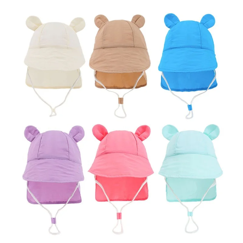 New Summer Toddler Sun Hat with Shawl Cute Ear Quick Dry Outdoor Activities Cap for 1-3Y Boys and Girls Beach UV Protection Hat