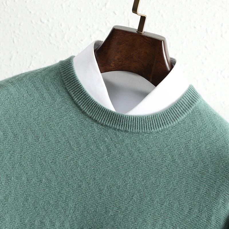 Men's 100% pure cashmere pullover business casual solid color knitted sweater loose round neck Tops thick and warm Jumper