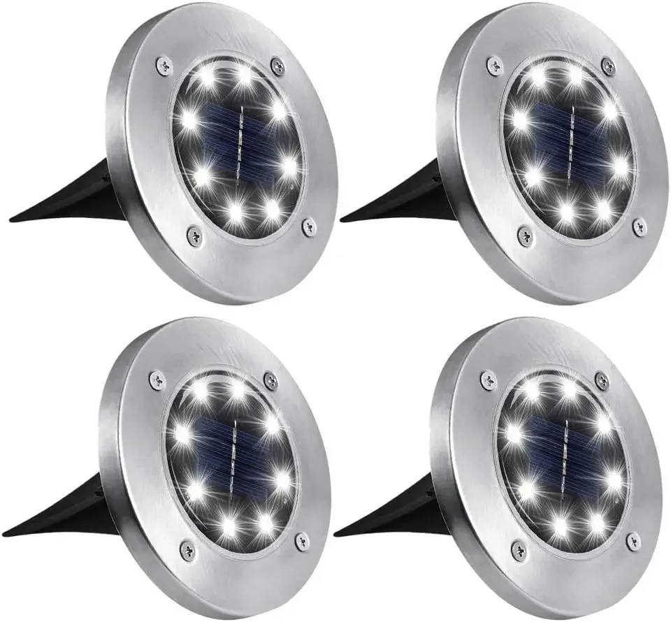 4 Pcs 8LED Solar Power Disk Light Outdoor Garden Solar Underground Light Deck Light Spotlight Buried Solar Led Lamp