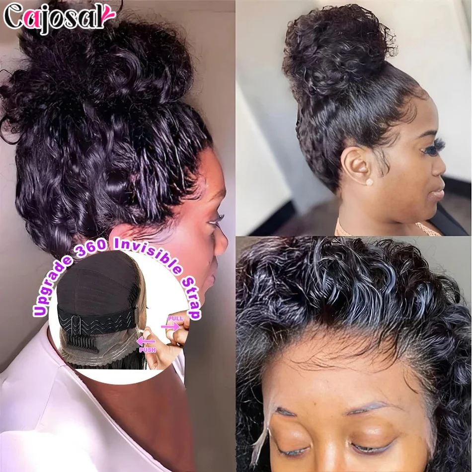 250 Density Invisi Strap 360 Full HD Lace Frontal Kinky Curly Wig Black Human Hair Drawstring Snug 30 inch Water Wig Glueless