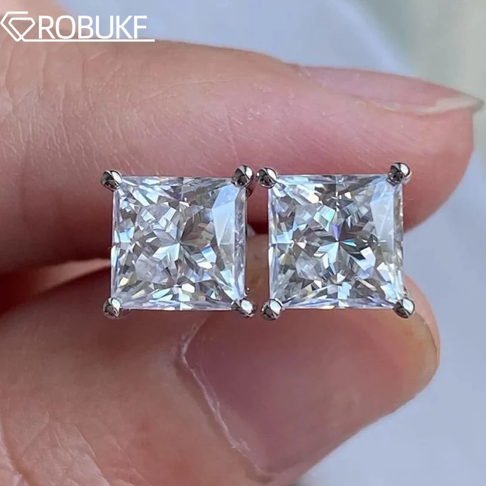 0.4-2CT Princess Cut Moissanite Stud Earrings for Women Men Sparkling Diamond 925 Sterling Silver Wedding Jewelry Earring Gifts