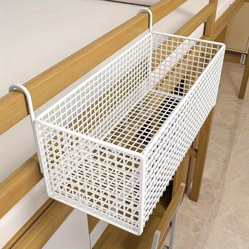 1 piece of iron bedside storage basket, hanging storage basket behind the dormitory door, space-saving under-bed frame