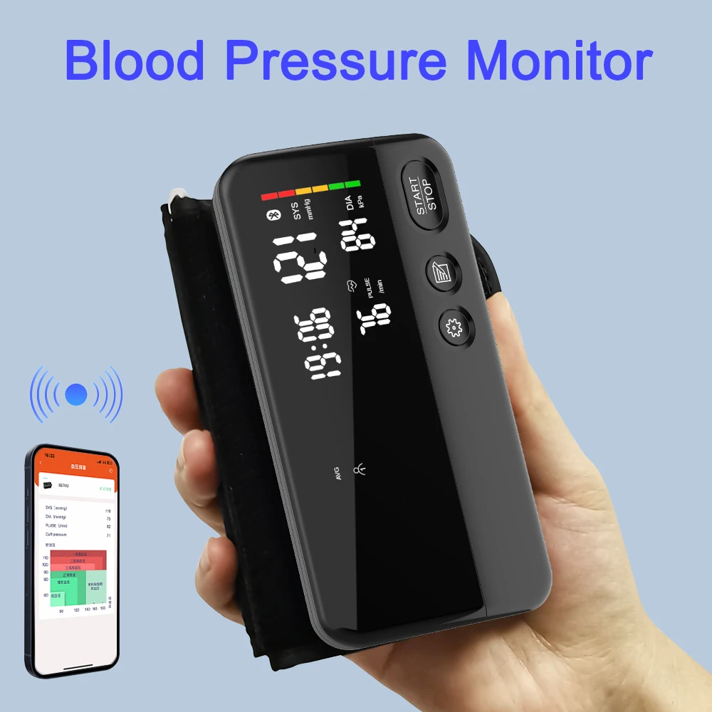 Blood Pressure Monitor Heart Rate Digital LED Display Rechargeable Tonometer Portable Large Screen App Link Sphygmomanometer