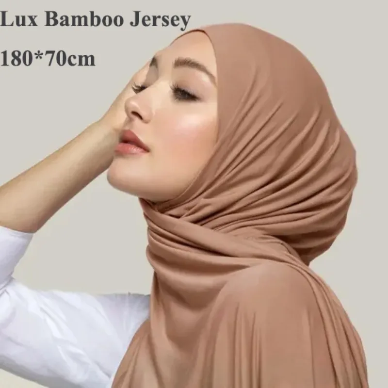 New Premium Bamboo Jersey Hijab Muslim Fashion Plain Hijabs Delicate Soft Breathable Elastic Ramadan Turban Hijab for Women