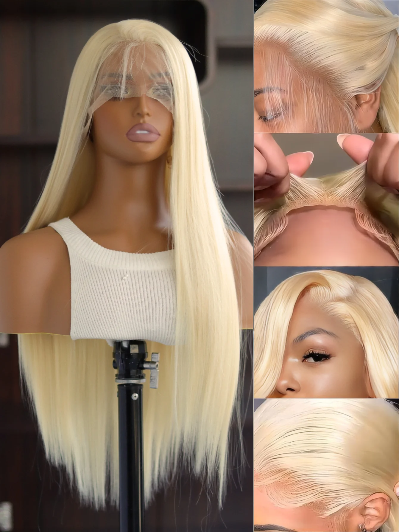 Platinum Blonde Synthetic Lace Front Wigs for Black Women Straight Lace Wig Preplucked Heat Resistant Fiber Women's Wig