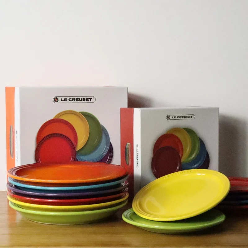 Cool Color Le Creuset Cerc Rainbow Plate Set 6-Piece Home Dining Plate Di Set round ape Enamel Crt French Sle