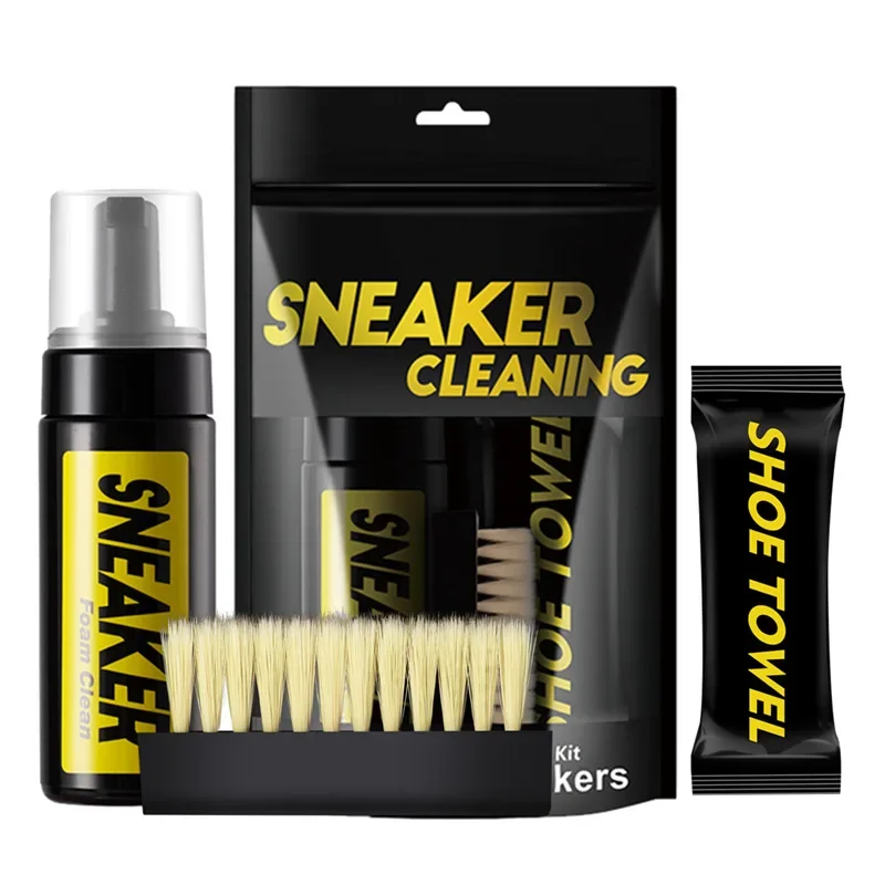 1 set Shoes Cleaner foam dry cleaning suit 150ML Water-Free Foam Sneakers Cleaner Shoe Brush Shoe Cloth Work on White Shoe,Boot