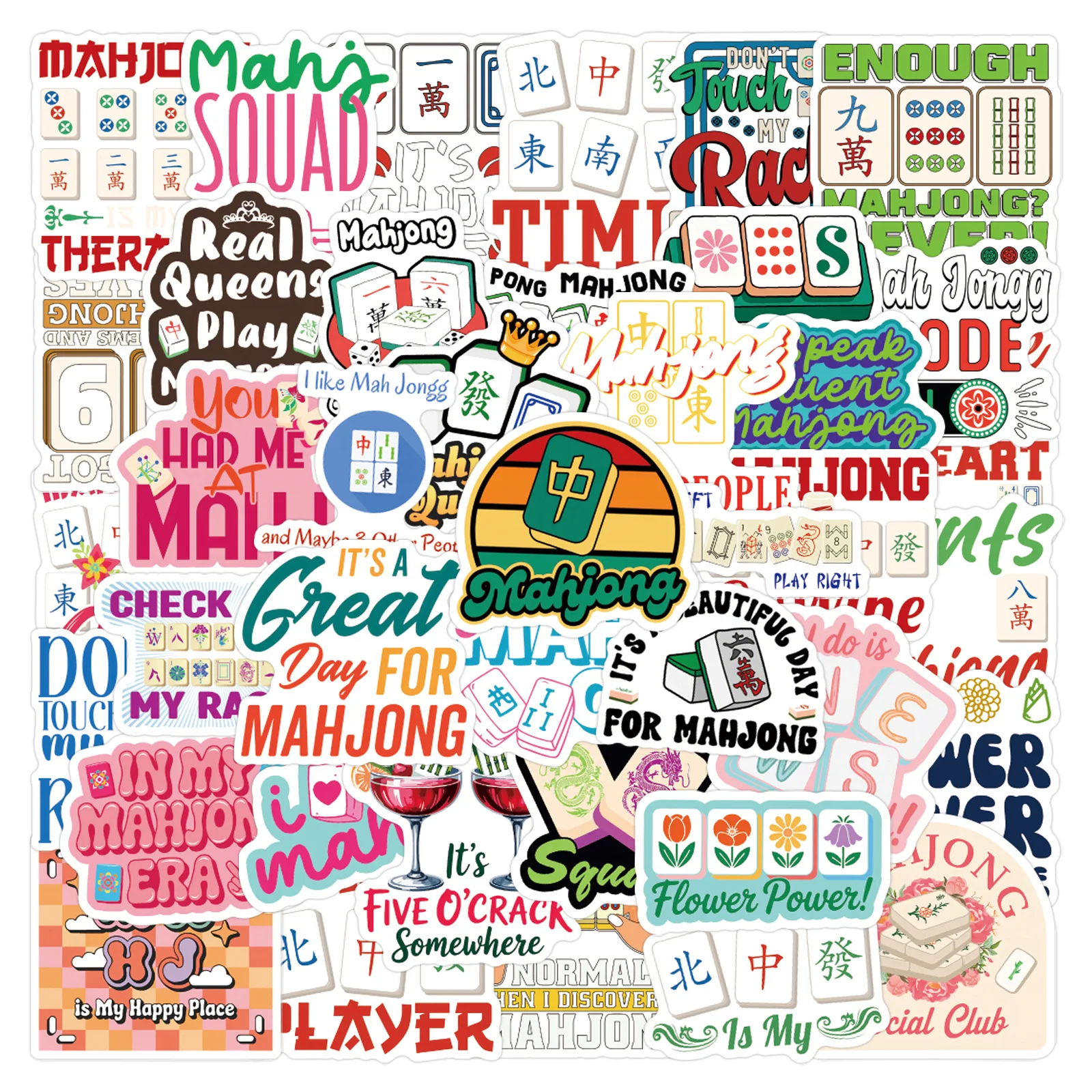 55PCS New Mahjong Cartoon Stickers Funny Entertainment Game Graffiti DIY Sticker Decoration DIY Toys Fridge Laptop Guitar Bike