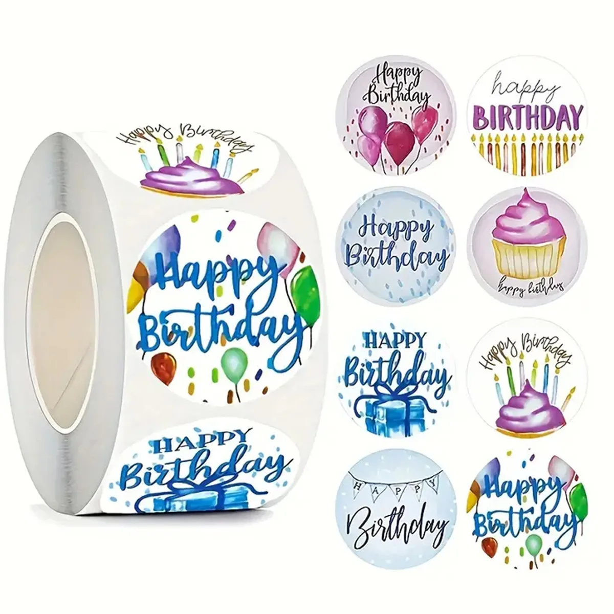 100-500pcs Happy Birthday Roll Stickers Birthday Balloon Roll Decals Stickers Fun Birth Day Cake Greeting Sticker for Card Box