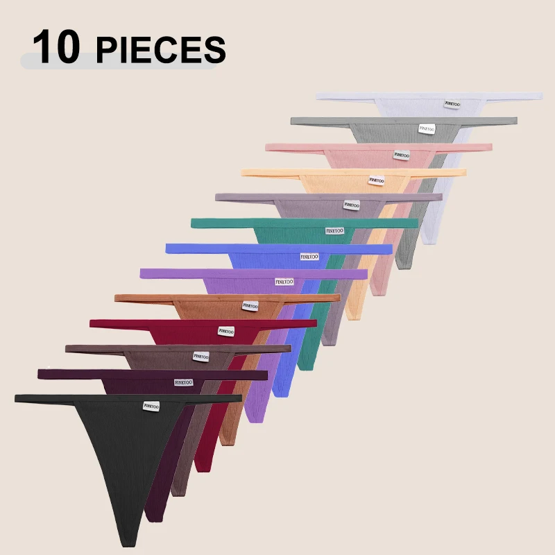 FINETOO 10PCS Cotton Thread Thongs Panties Sexy Solid Solid Low Rise T-Back Underpants Female Cozy Breathable Intimates Lingerie