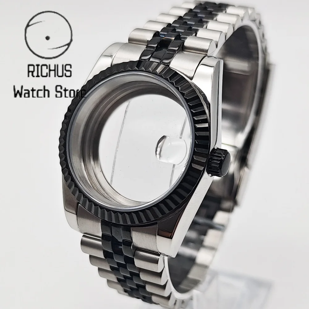 RICHUS 36mm 40mm Case Sapphire Glass Silver black Watch Case Fit NH35 NH36 ETA2824 PT5000 Miyota8215 Movement Watch Accessories