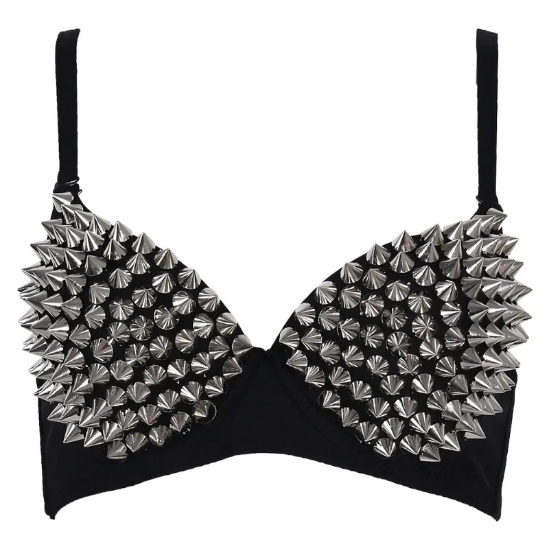 Punk Style Rhinestone Embellished Crossbody Bra Sexy Bar Performance Belly Dance Costume Polyester Fabric Unisex Sexy Doll