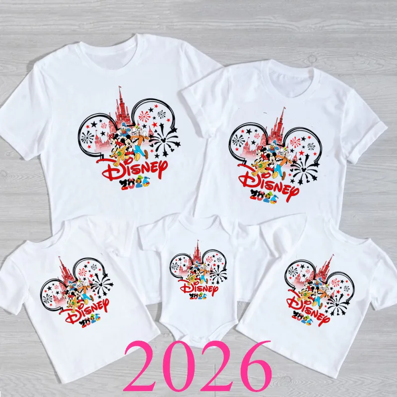 2026 Summer Vacation Family Matching Outfits Father Mother Kids Matching T-shirt White Cotton Family Look