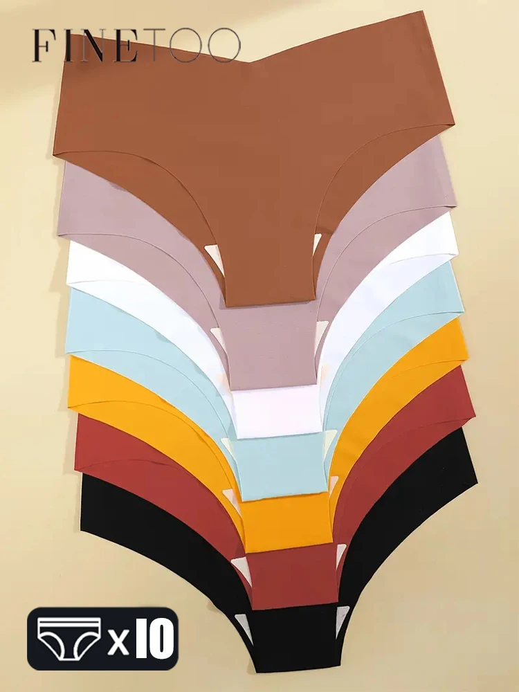 10pcs Hot Sale Women's Panties Seamless Underwear Ultra-thin Solid Briefs Female V-Waist 10 Colors panty Silk Lingerie Wholesale