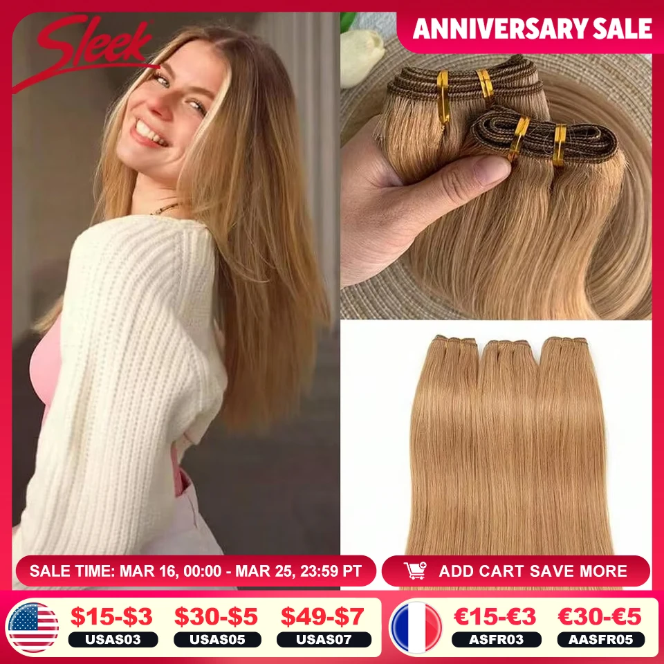 Sleek Brazilian Honey Blonde #27 Straight Hair Double Drawn Natural Human Hair Weave Bundles Remy 6# 8# Human Hair Bundle