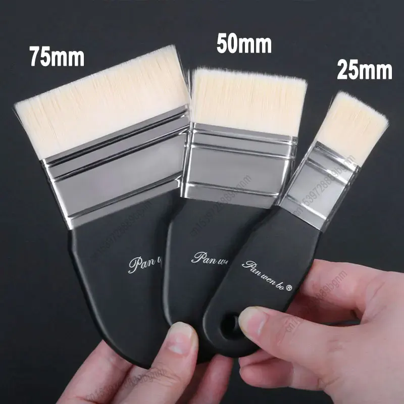 Nylon Hair Scrubbing Brush 25mm 50mm 75mm Tip For Artist Acrylic Gouache Oil Watercolor Art Drawing Wooden Handle Paint Brushes