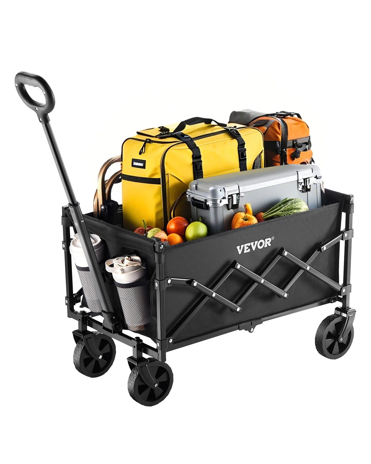 SucceBuy Collapsible Wagon Cart 200LBS/225LBS Folding Wagon with All-Terrain Wheels with Adjustable Handle for Beach Grocery