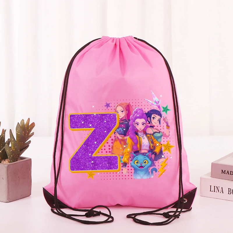 Rumi Mira Zoey Girl Drawstring Backpack KPop Demon Hunters Dustproof Storage Bag Cartoon Kids Outdoor Lightweight Knapsack
