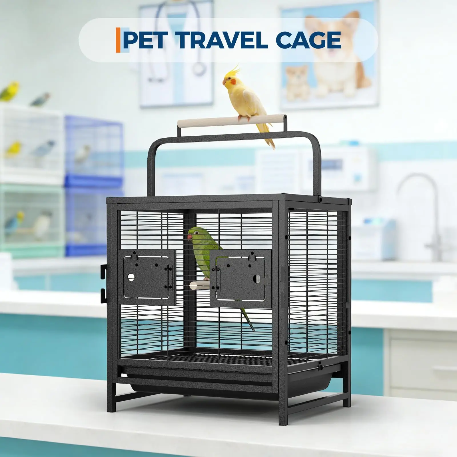 Portable Spacious Bird Cage Carbon Steel Easy Carry Travel Aviary with Handle for Parakeet Cockatiels Lovebirds Canaries Budgies