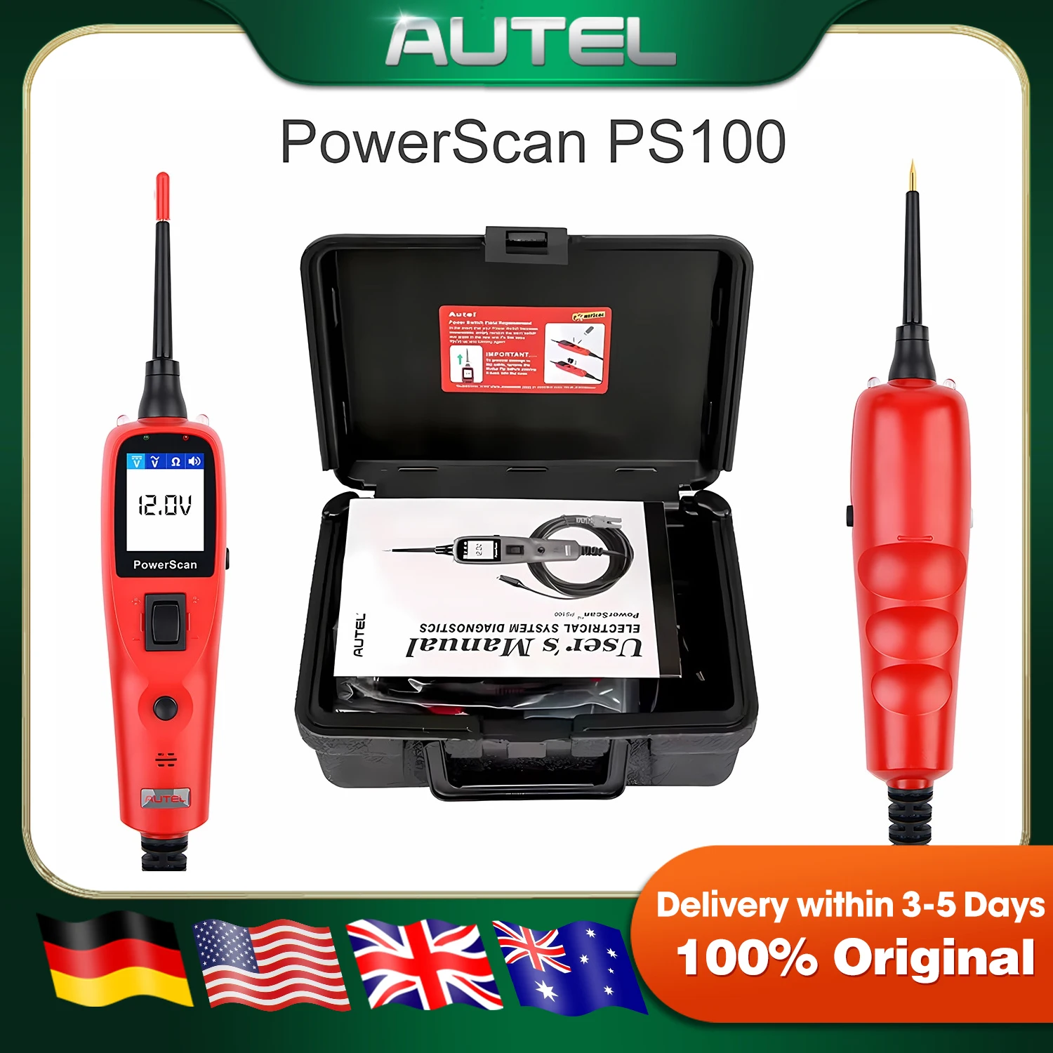 Autel PowerScan PS100 Electrical System Diagnostic Tool Automotive Circuit Tester Power Circuit Probe Kit