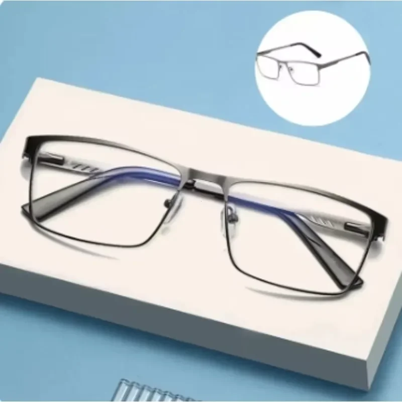 +1.25 1.5 1.75 2.0 5.0 6.0 Gafas Lectura Hombre Mens Glasses Men Square Metal Large Frame Reading Presbyopia Glasses Reader
