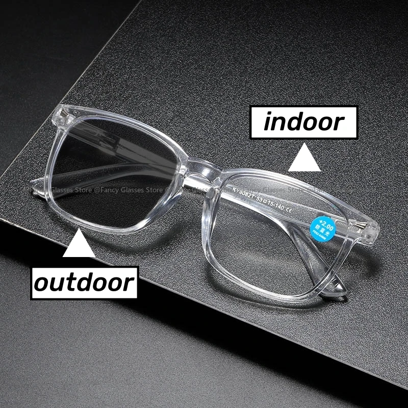 Women Square Photochromic Reading Glasses Men Outdoor Travel Anti-UV Far Sight Eyeglasses Male Popular Presbyopia 0+1.0+1.5+4.0