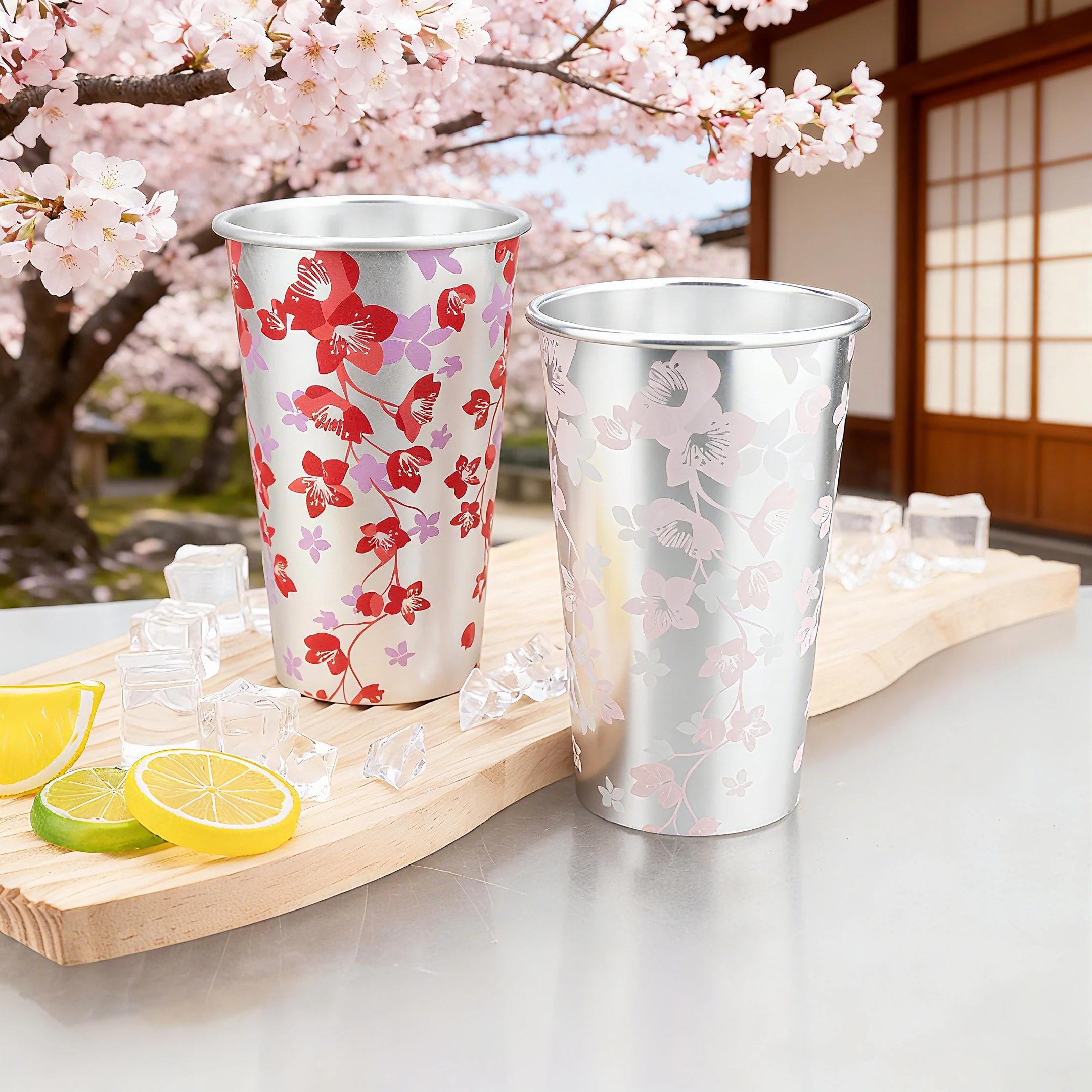 Japanese Style Color Changing Aluminum Cup Anti-fall Aluminum Beer Cup Metal Cola Cold Drink and Juice Cup For Bar Outdoor Home