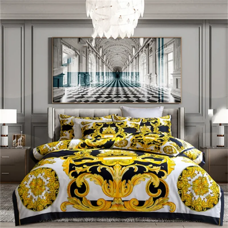 Luxury Baroque Style Bedding Set Digital Printing Queen King Size Duvet Cover Set Linen Pillowcases Home Textile