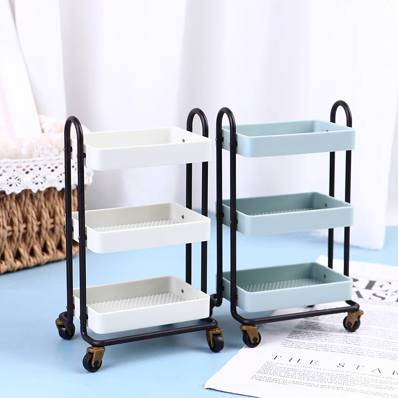 1Pc 1:6 Dollhouse Trolley Dining Car Shelf Bookshelf w/ Wheels Doll Storage Display Rack