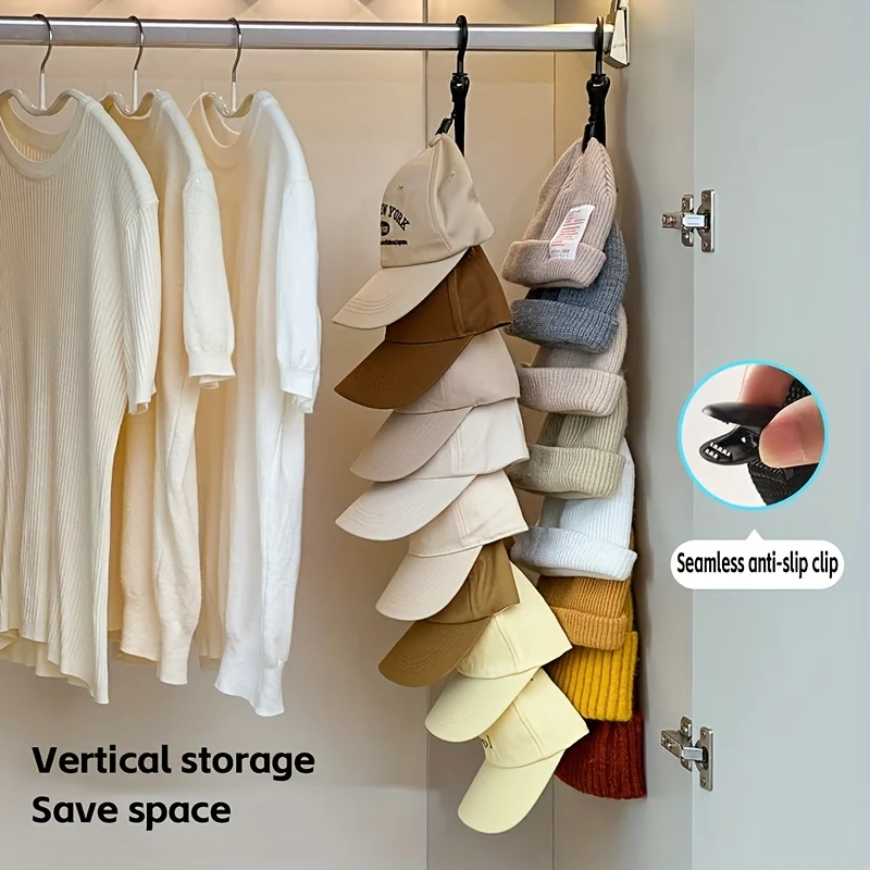 1PC Hat Storage Hanger with 8 Clips, Holds 8 Baseball Caps, Available in Gray & Black, Ideal for Home & Closet Hat Organization