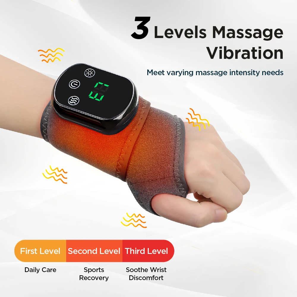 Electric Heating Wrist Massager 5 Levels Hot Compress 3 Levels Vibration Massage Hand Protector Rechargeable Heating Wristband