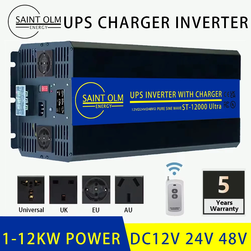 12KW 10KW UPS Inverter Charger Pure Sine Wave Solar Inverter DC12/24/48V To AC 220V/230V110V/120V,For RV,Truck, Solar, Outdoor