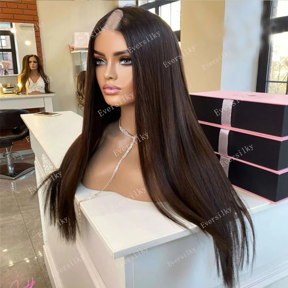 Ombre Dark Brown Bone Straight U Part Wigs 100% Virgin Remy Human Hair Wig Chocolate V Part Half Wig Glueless None Lace Full End