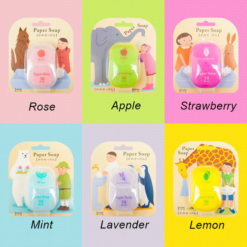 50pcs/box Baby Paper Soap Scented Slice Sheet Disposable Kids Soap Paper for Baby Skin Care Travel Washing Hand Bath Body Wash