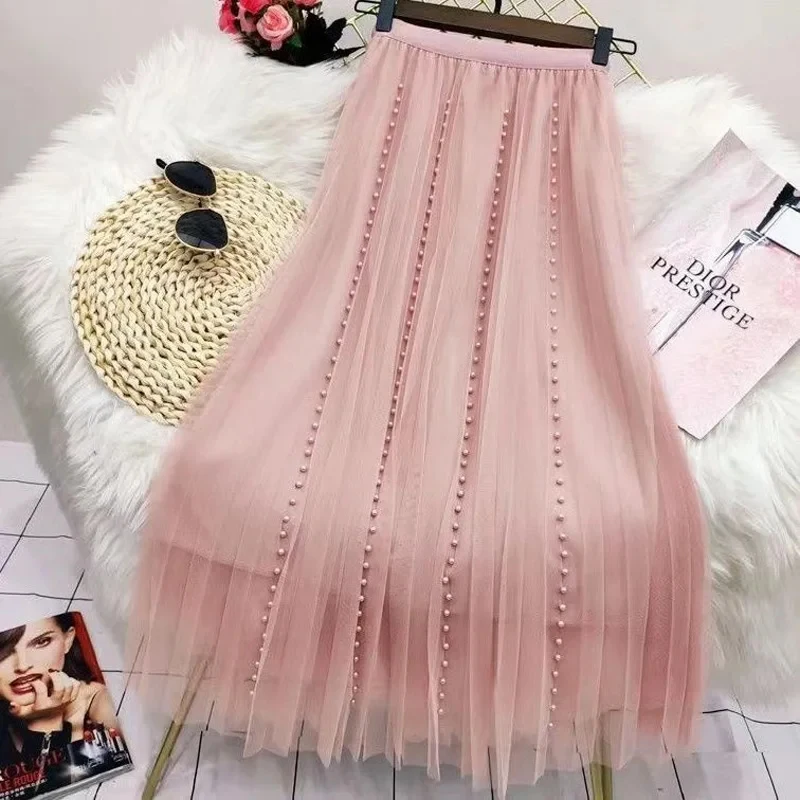 Long Skirt Women Korean Fashion Harajuku Kawaii Y2k Midi Maxi Tulle Skirt Summer Autumn Sttreetwear High Waist Vintage Skirt