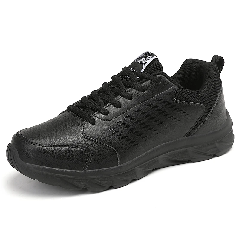 Black Running Shoes Leather Waterproof Athletic Sneakers Men Wear-resistant Men Walking Sport Shoes Comfortable Men Shoes