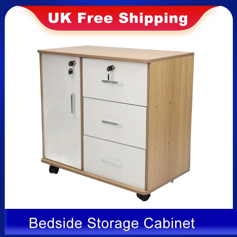 【Sale】Bedside Storage Cabinet with Lock Removable Wheels Anti Theft Wood Bedroom End Table for File Document Cabinet Sideboard