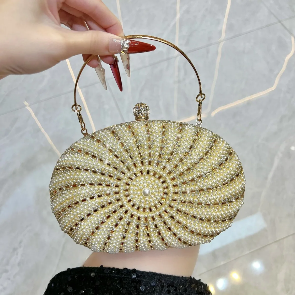Premium pearl dinner bag Celebrity clutch bag Small fashion small fragrant handbag Oblique span bag
