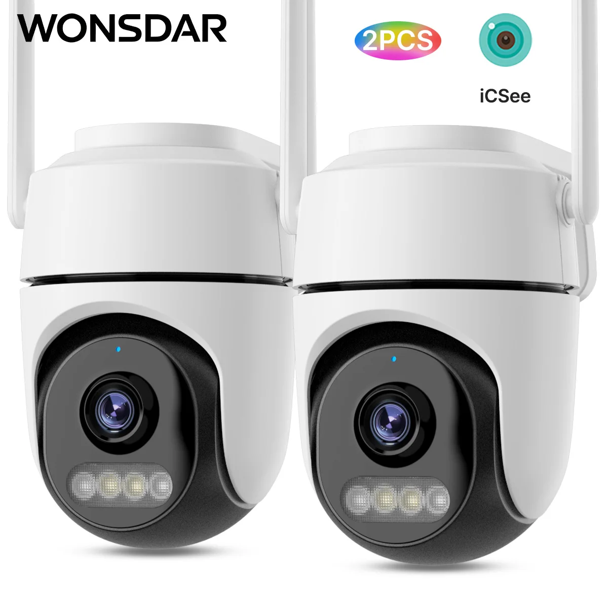 WONSDAR 2pcs PTZ Camera Outdoor IP Camera Video Surveillance WiFi Camera Home Security Protection Motion Detection Alarm iCsee