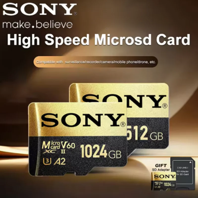 SONY High Speed TF Micro SD Card 128GB/256GB/1024GB A2 U3 Stable Read/Write Black & Gold for Tablet/Gaming Consoles Memory Card
