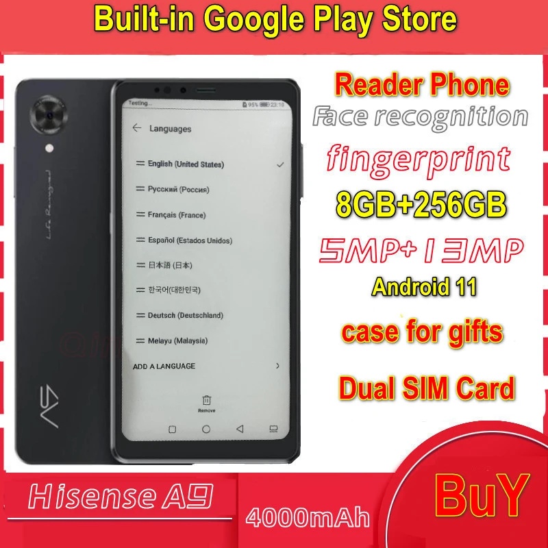 Multi-language built-in Google Hisense A9 Ebook Reading Smartphone Ereader 6.1Inch EInk Display 300DPI High HIFI