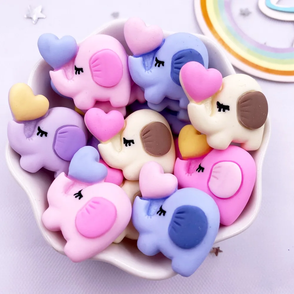 10PCS Resin Colorful Cartoon Love Elephants Scrapbook Flatback 3D Animals Cabochon Figurines DIY Home Decor Crafts Accessories