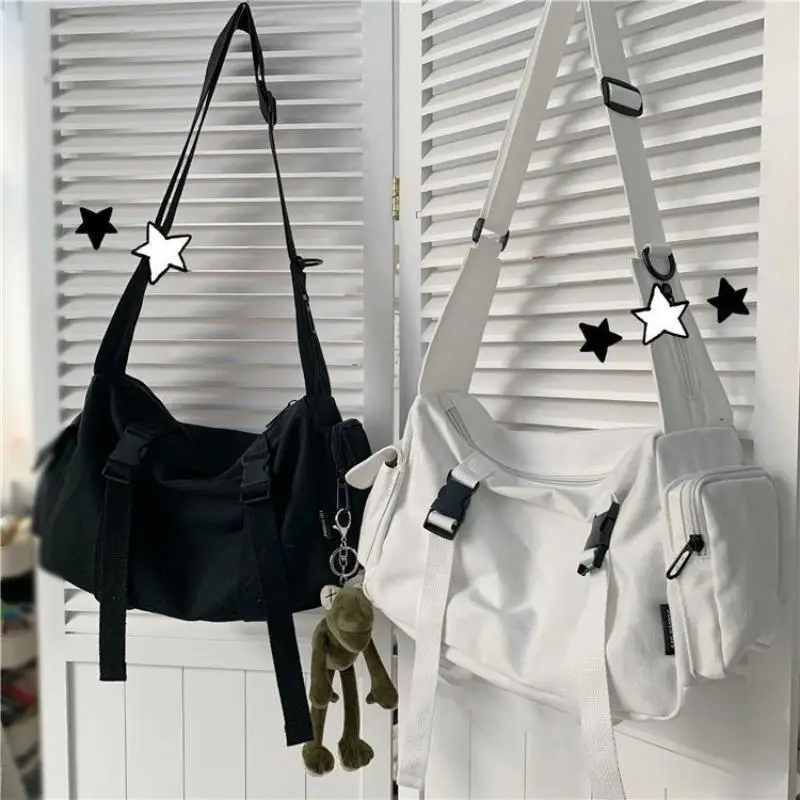 Japanese Harajuku Women Messenger Bag Solid Color Canvas Crossbody Bags Student Large Capacity Handbags Shoulder Bag