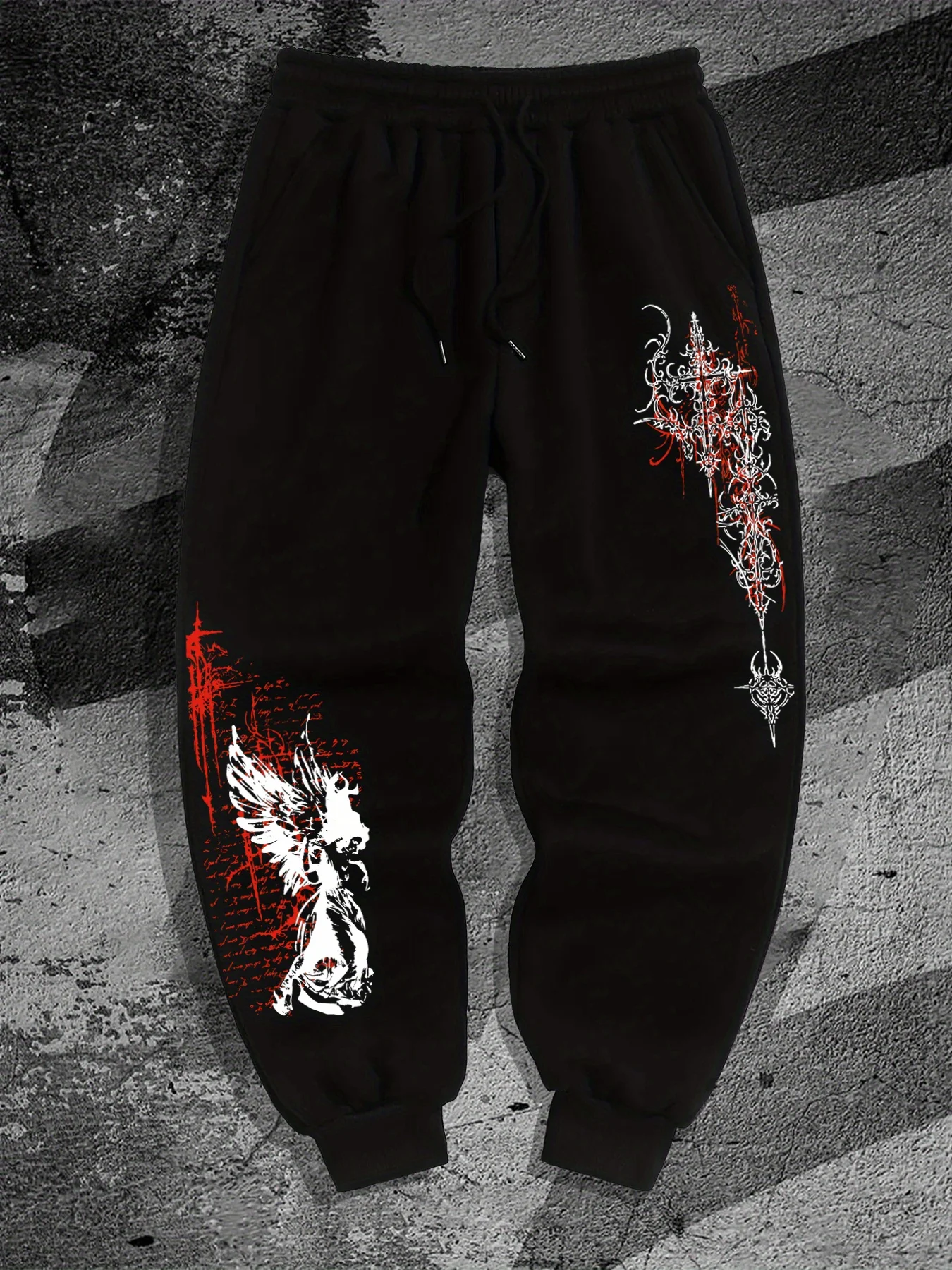 Gothic Angel Print Men's Autumn Casual Jogging Pants New Campus Style, Men's Jogging Pants, Sports Trousers, Casual Dress Up